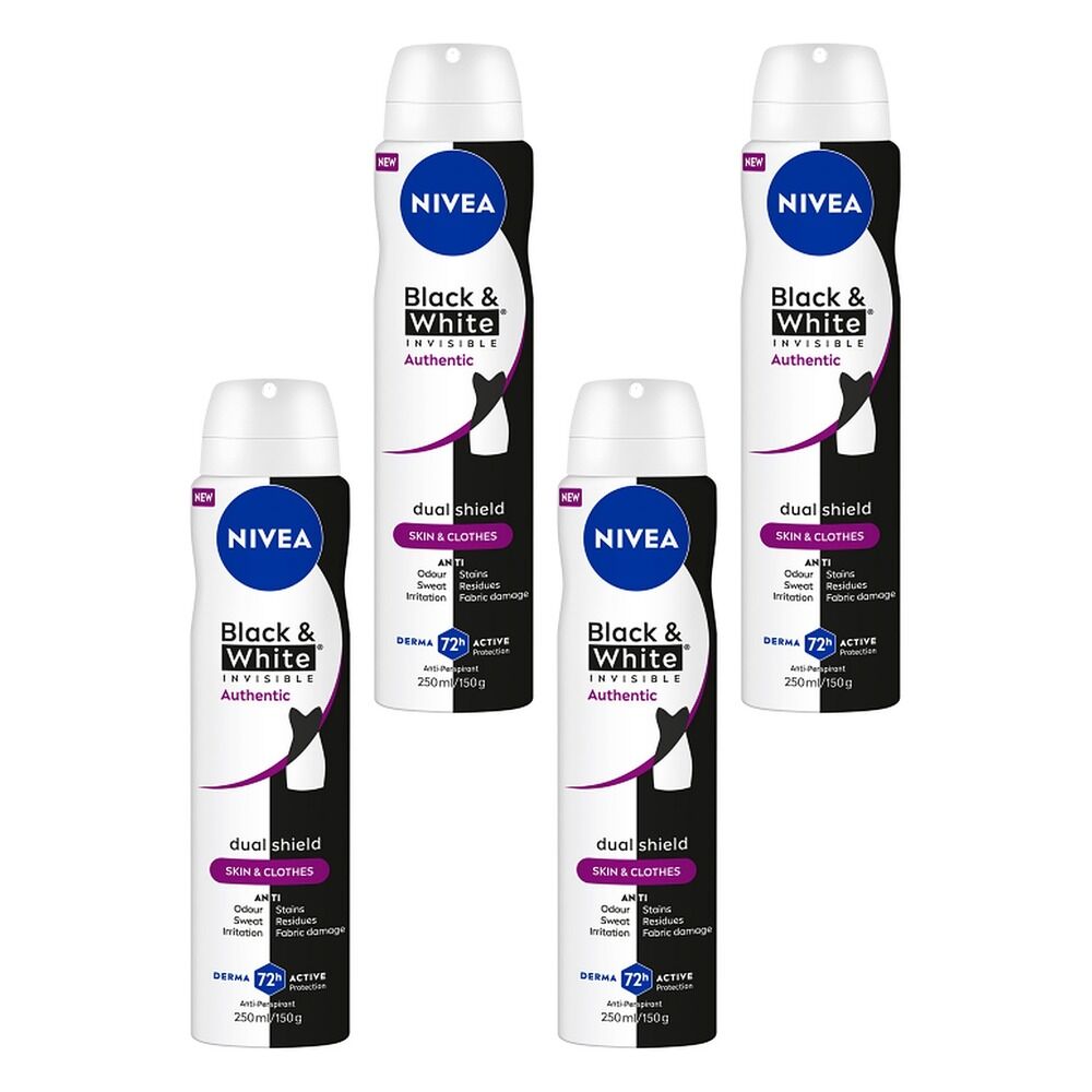 NIVEA Deo Aero Invisible Black & White Authentic 250mL Pack of 4