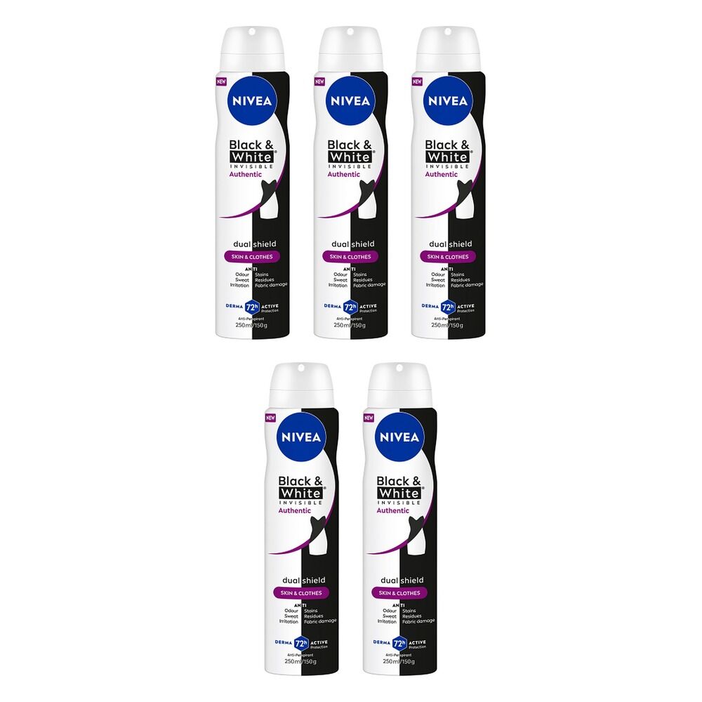 NIVEA Deo Aero Invisible Black & White Authentic 250mL Pack of 5
