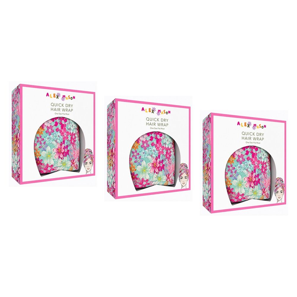 Alex Mason Quick Dry Hair Wrap Floral Pack of 3