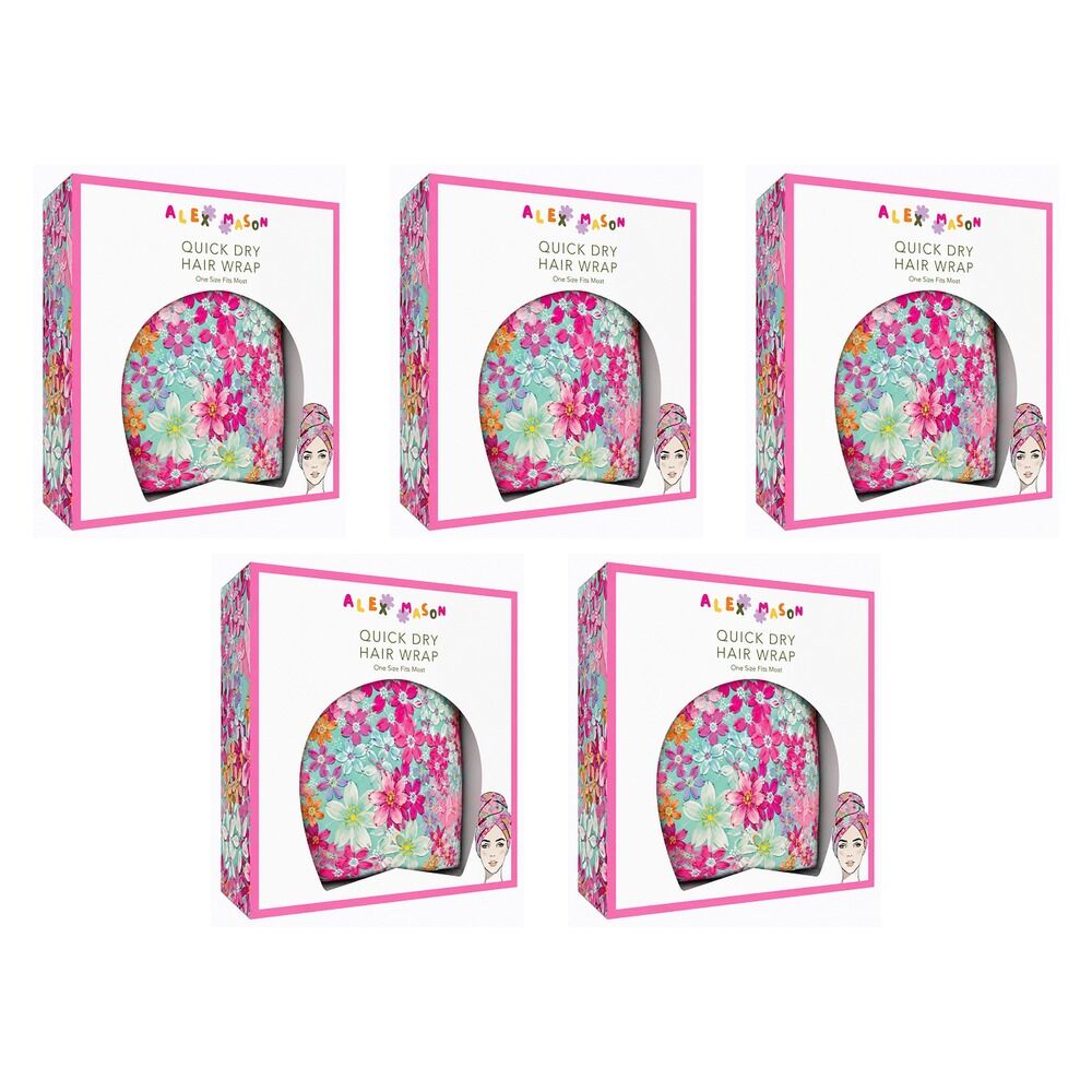 Alex Mason Quick Dry Hair Wrap Floral Pack of 5