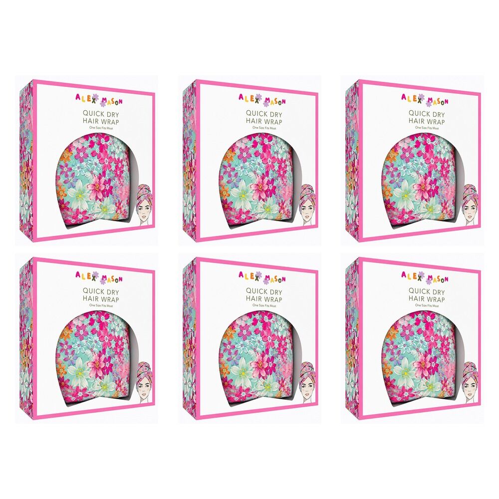 Alex Mason Quick Dry Hair Wrap Floral Pack of 6