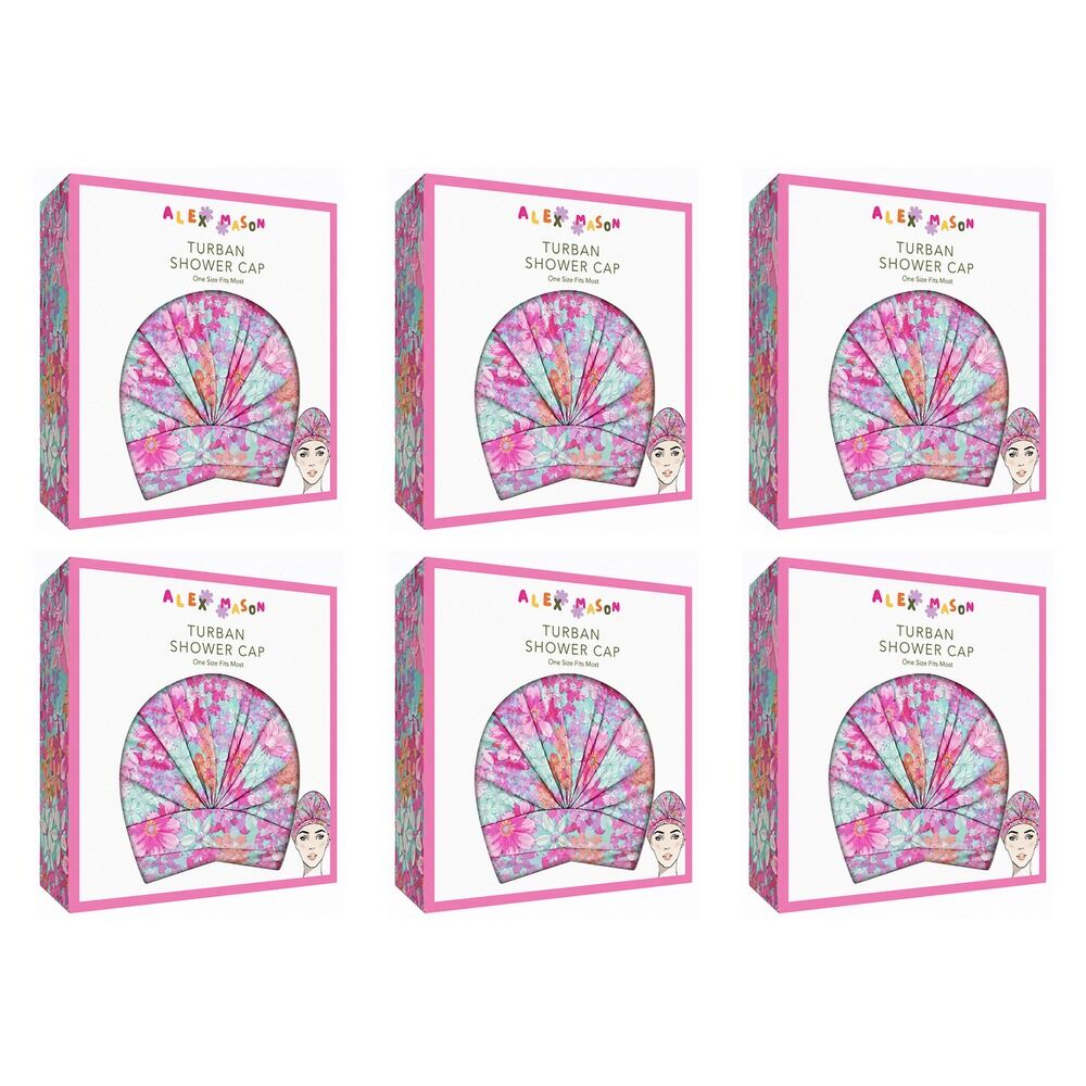 Alex Mason Turban Shower Cap Floral Pack of 6