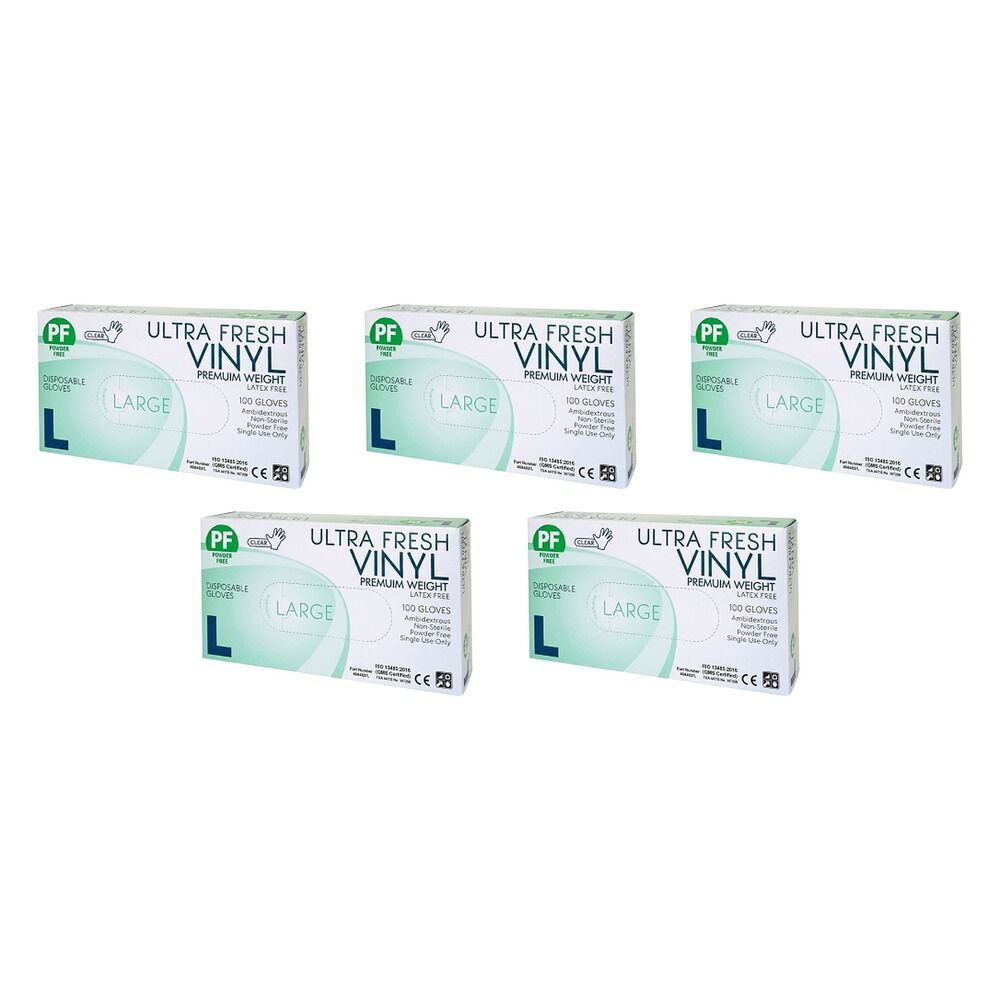 Ultrafresh Vinyl Gloves Large 100 Pack Bundle of 5