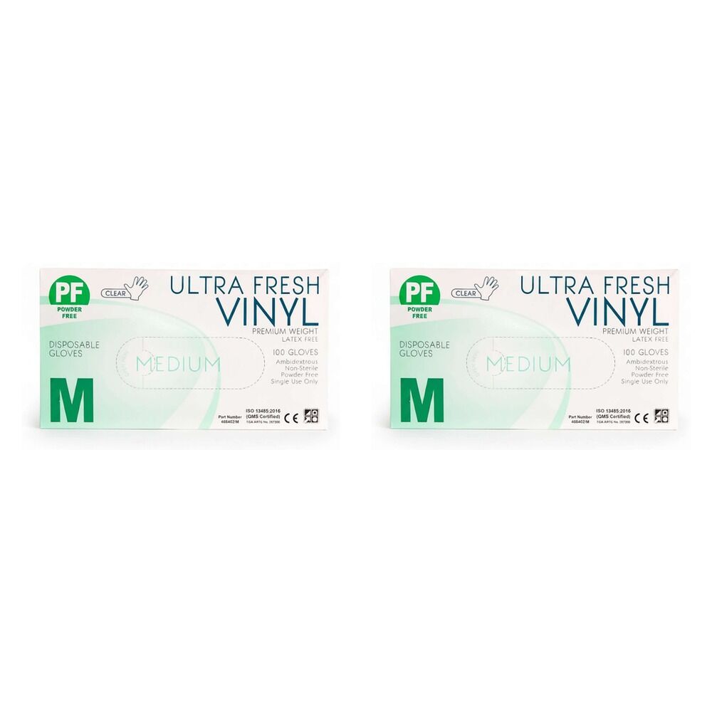 Ultrafresh Vinyl Gloves Medium 100 Pack Bundle of 2