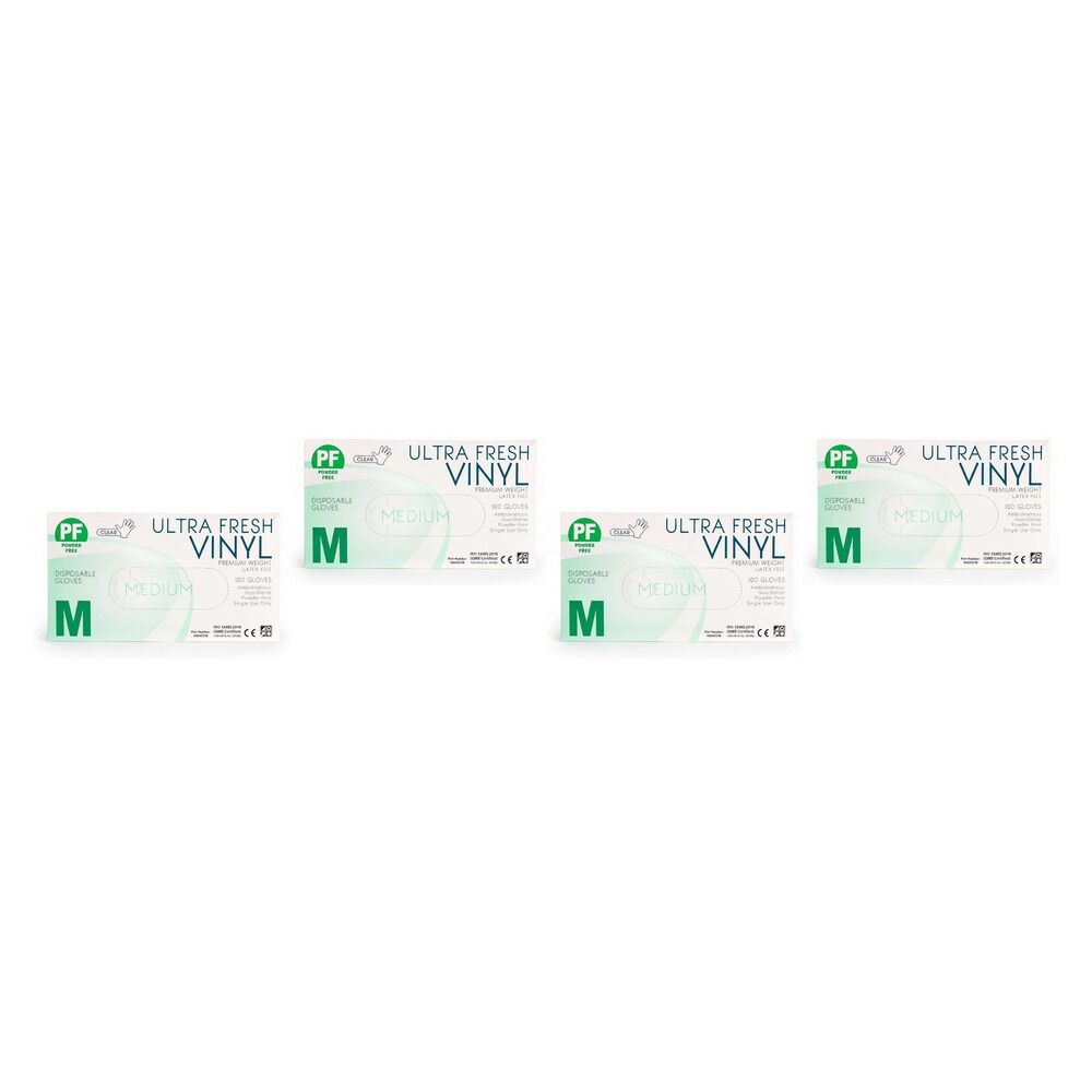 Ultrafresh Vinyl Gloves Medium 100 Pack Bundle of 4