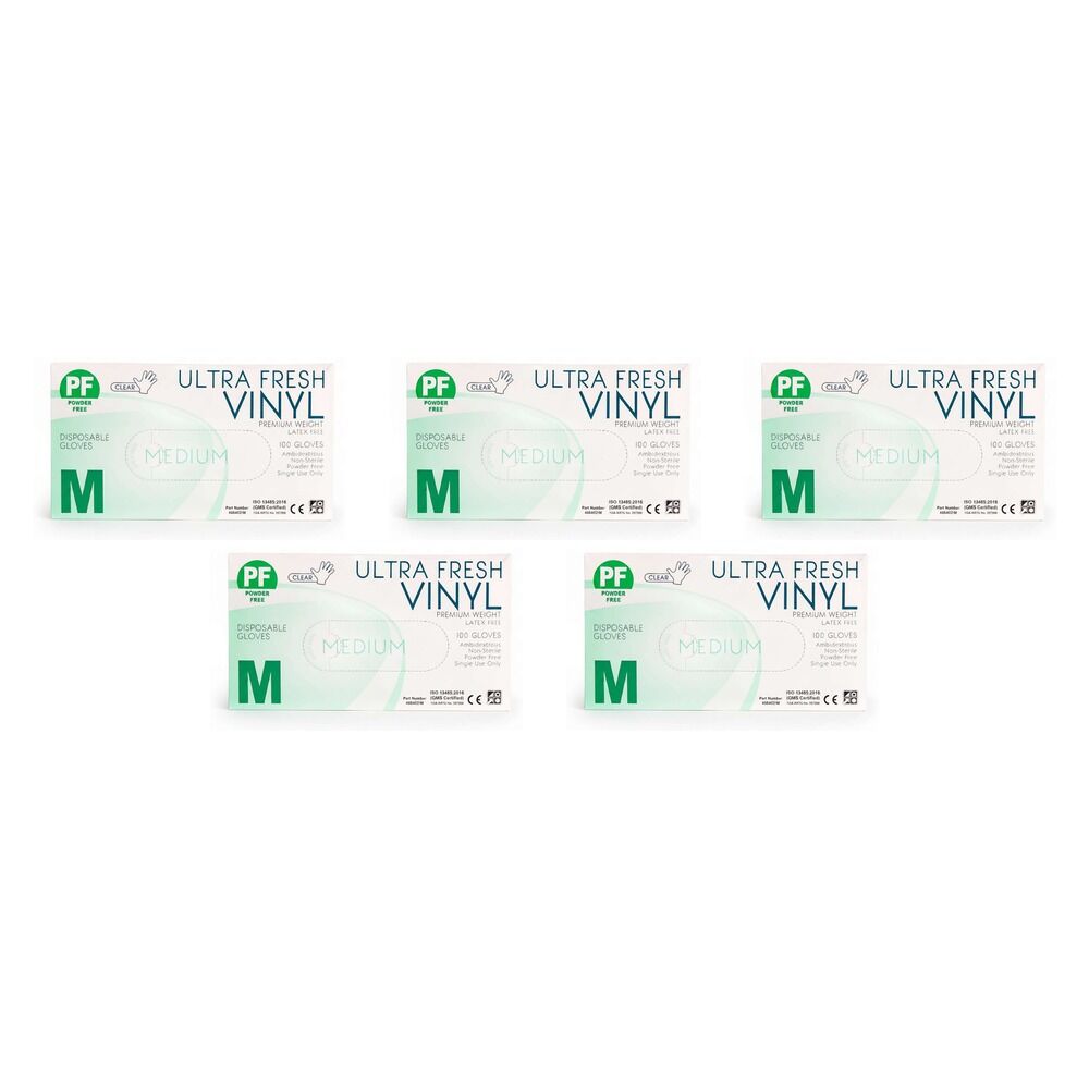 Ultrafresh Vinyl Gloves Medium 100 Pack Bundle of 5