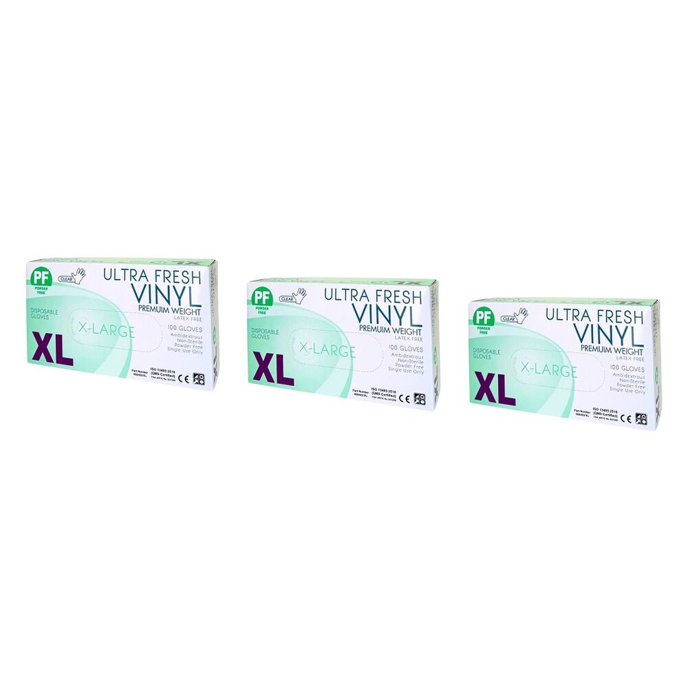 Ultrafresh Vinyl Gloves Extra Large 100 Pack Bundle of 3