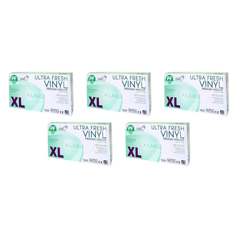 Ultrafresh Vinyl Gloves Extra Large 100 Pack Bundle of 5