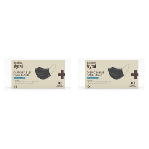 Soodox Vytal Face Masks, Black, Pack of 10 Bundle of 2