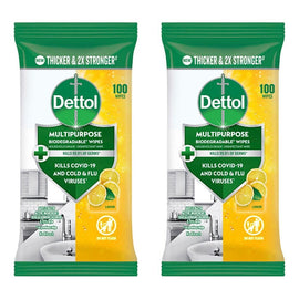 Dettol Multipurpose Biodegradable Wipes Lemon 100 Pack Bundle of 2