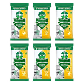 Dettol Multipurpose Biodegradable Wipes Lemon 100 Pack Bundle of 6
