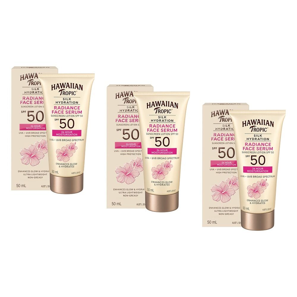 Hawaiian Tropic Silk Hydration Radiance Face Serum SPF50 50mL Pack of 3
