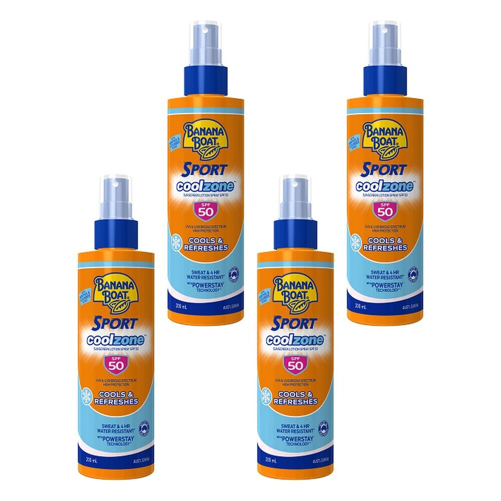 Banana Boat Sport CoolZone Sunscreen Spray SPF50 200mL Pack of 4