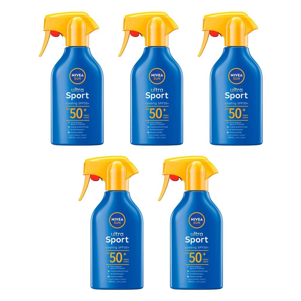 NIVEA SUN Ultra Sport Cooling Sunscreen Spray SPF50+ 270mL Pack of 5