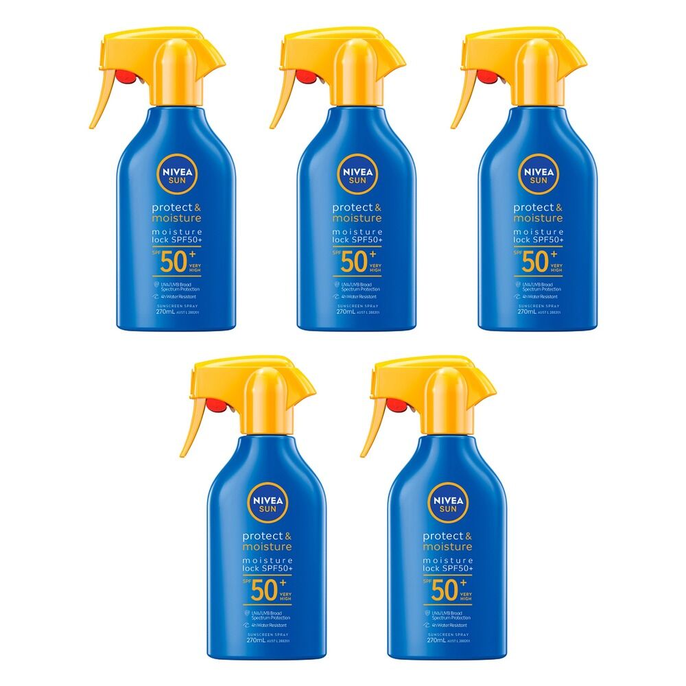 NIVEA SUN Protect & Moisture Sunscreen Spray SPF50+ 270mL Pack of 5