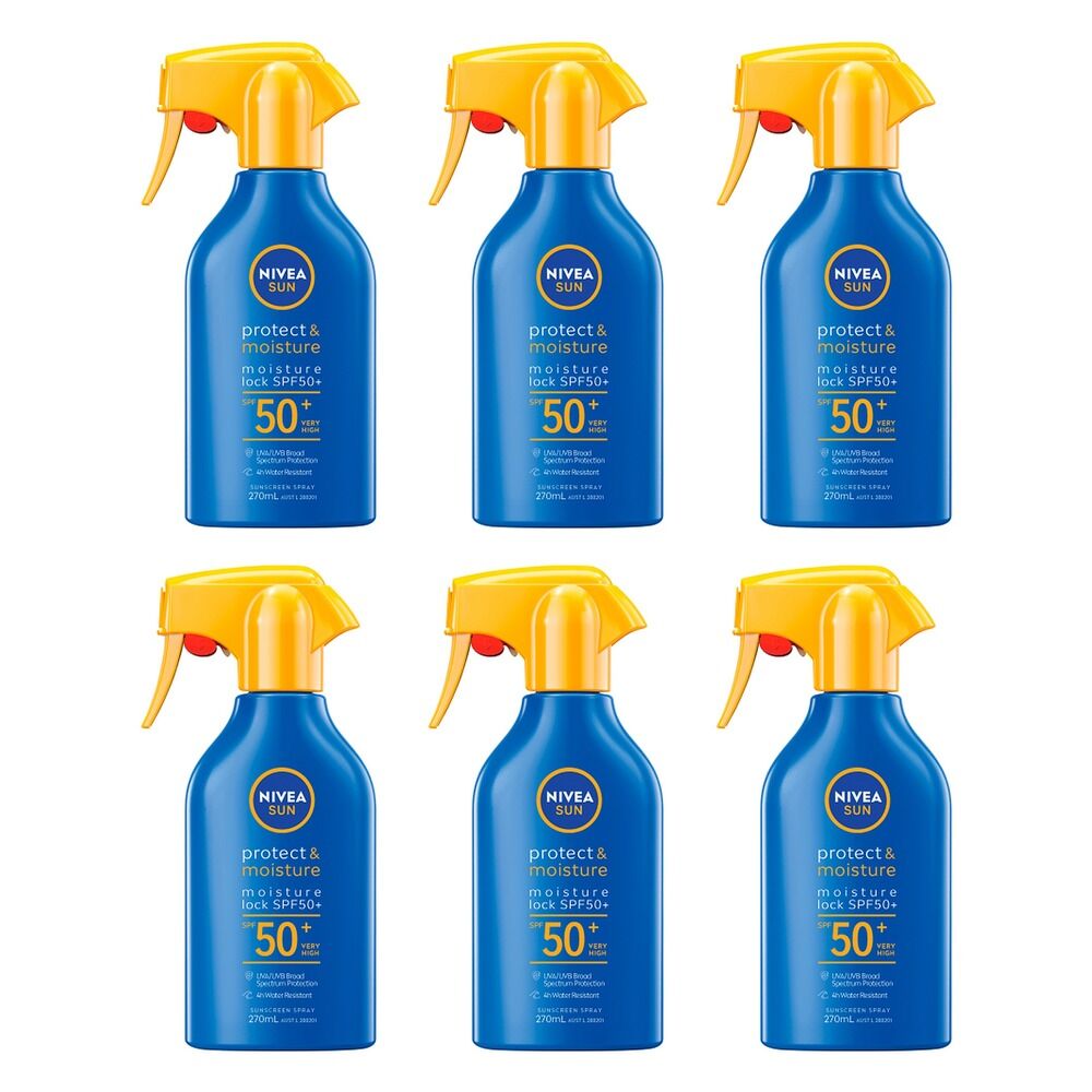 NIVEA SUN Protect & Moisture Sunscreen Spray SPF50+ 270mL Pack of 6