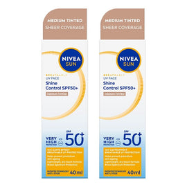 NIVEA SUN UV Face Shine Control Medium Tinted Sunscreen SPF50+ 40mL Pack of 2