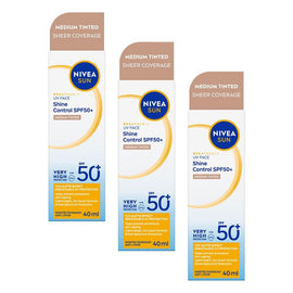 NIVEA SUN UV Face Shine Control Medium Tinted Sunscreen SPF50+ 40mL Pack of 3