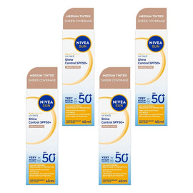 NIVEA SUN UV Face Shine Control Medium Tinted Sunscreen SPF50+ 40mL Pack of 4