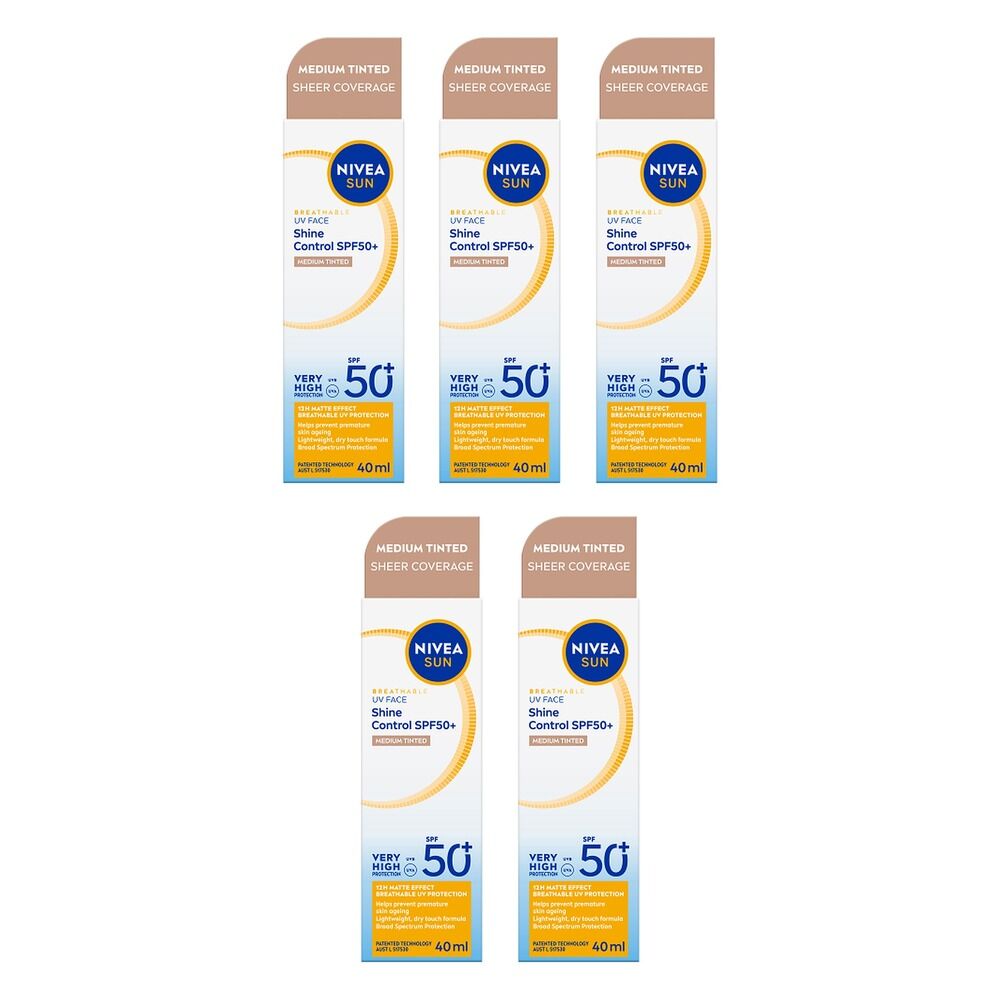 NIVEA SUN UV Face Shine Control Medium Tinted Sunscreen SPF50+ 40mL Pack of 5