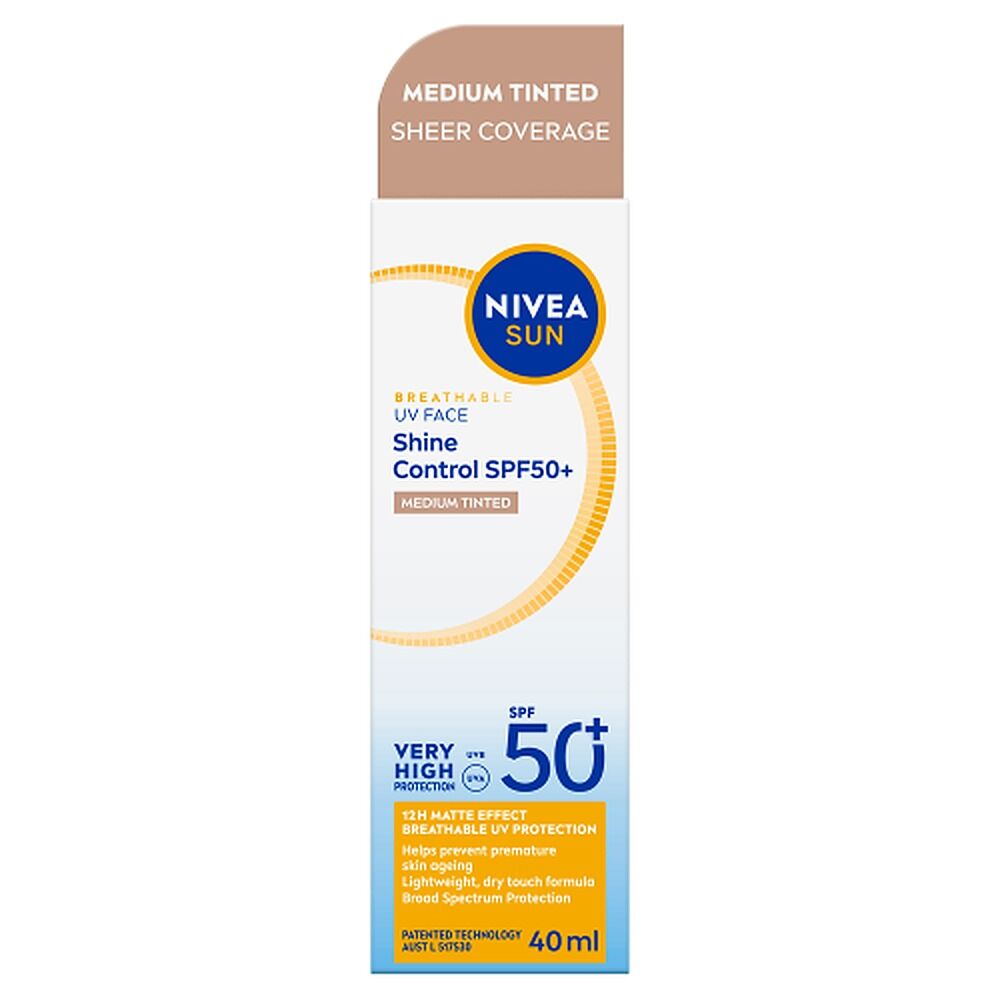 NIVEA SUN UV Face Shine Control Medium Tinted Sunscreen SPF50+ 40mL