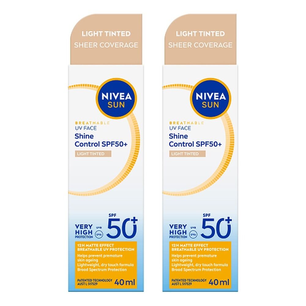 NIVEA SUN UV Face Shine Control Light Tinted Sunscreen SPF50+ 40mL Pack of 2