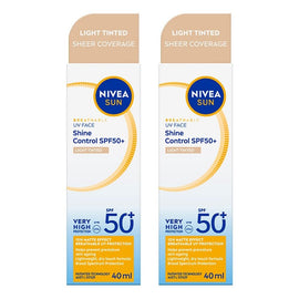 NIVEA SUN UV Face Shine Control Light Tinted Sunscreen SPF50+ 40mL Pack of 2