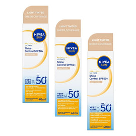 NIVEA SUN UV Face Shine Control Light Tinted Sunscreen SPF50+ 40mL Pack of 3