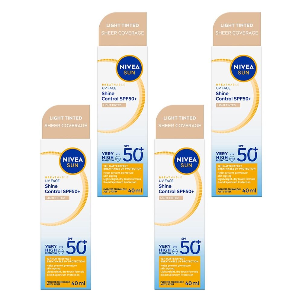 NIVEA SUN UV Face Shine Control Light Tinted Sunscreen SPF50+ 40mL Pack of 4