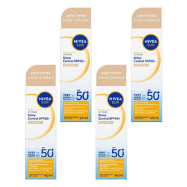 NIVEA SUN UV Face Shine Control Light Tinted Sunscreen SPF50+ 40mL Pack of 4