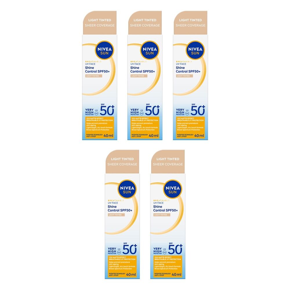 NIVEA SUN UV Face Shine Control Light Tinted Sunscreen SPF50+ 40mL Pack of 5