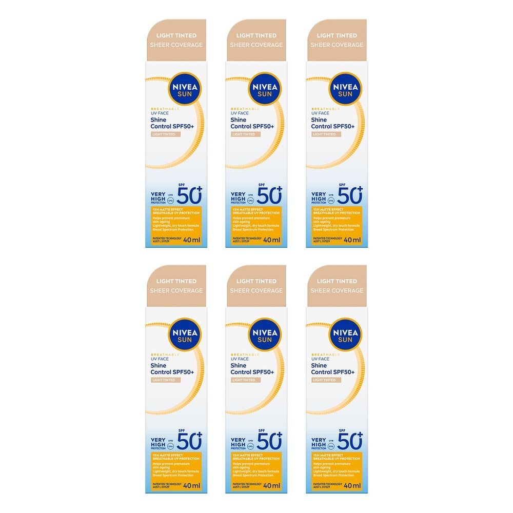 NIVEA SUN UV Face Shine Control Light Tinted Sunscreen SPF50+ 40mL Pack of 6