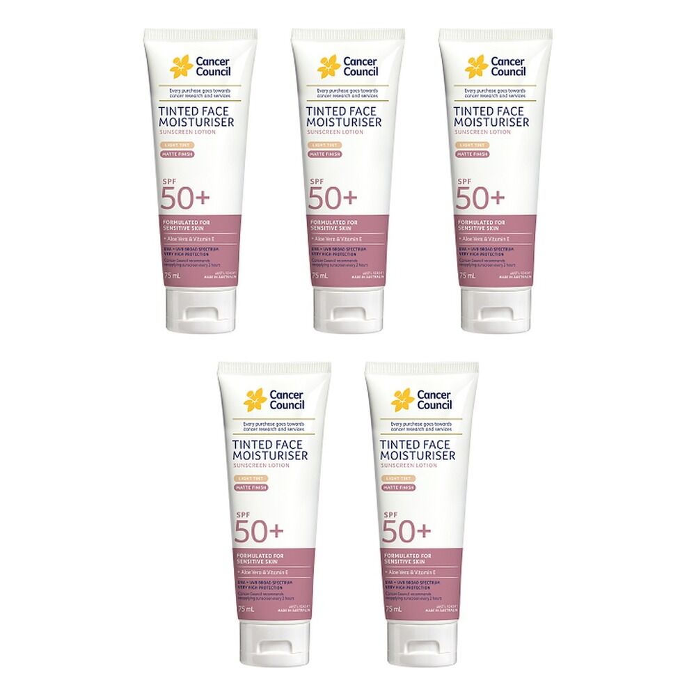 Cancer Council Tinted Face Moisturiser SPF 50+ Light Tint Matte Pack of 5