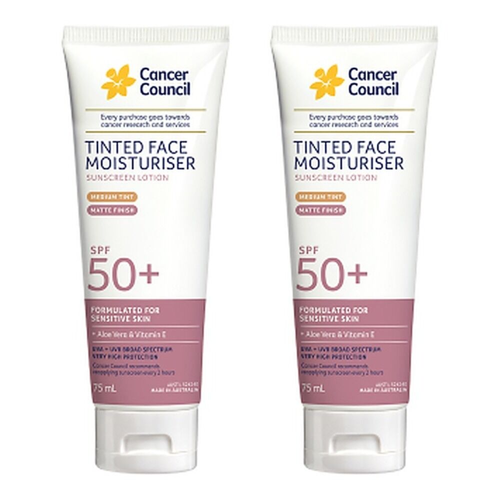Cancer Council Tinted Face Moisturiser SPF 50+ Medium Tint Matte Pack of 2