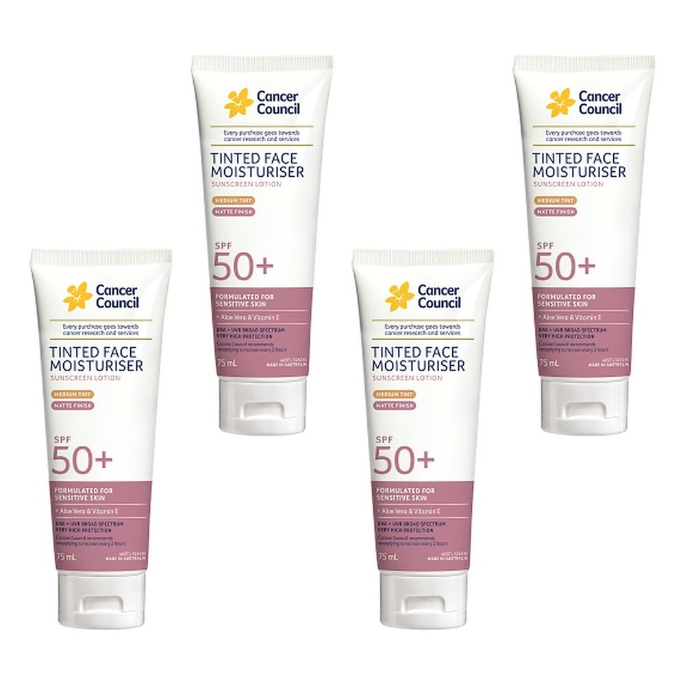 Cancer Council Tinted Face Moisturiser SPF 50+ Medium Tint Matte Pack of 4