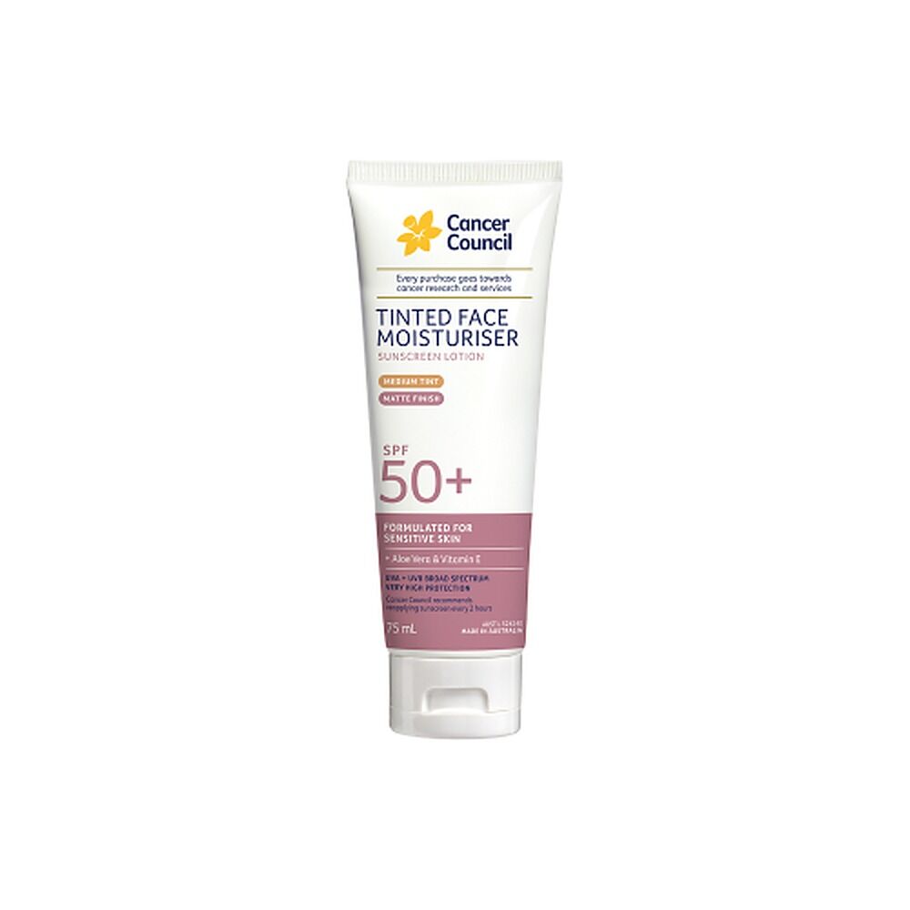 Cancer Council Tinted Face Moisturiser SPF 50+ Medium Tint Matte Finish 75mL