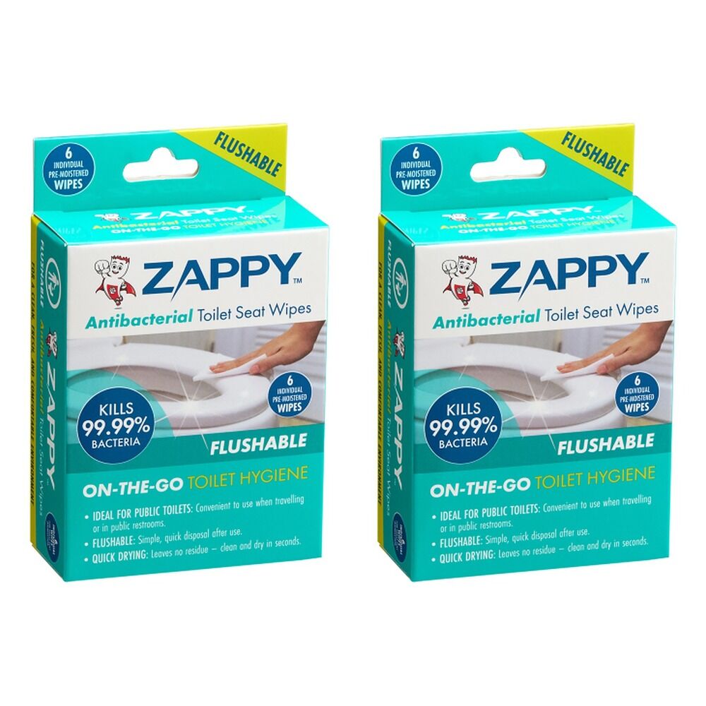 Zappy Antibacterial Toilet Seat Wipes 6 Pack x 12 Bundle of 2