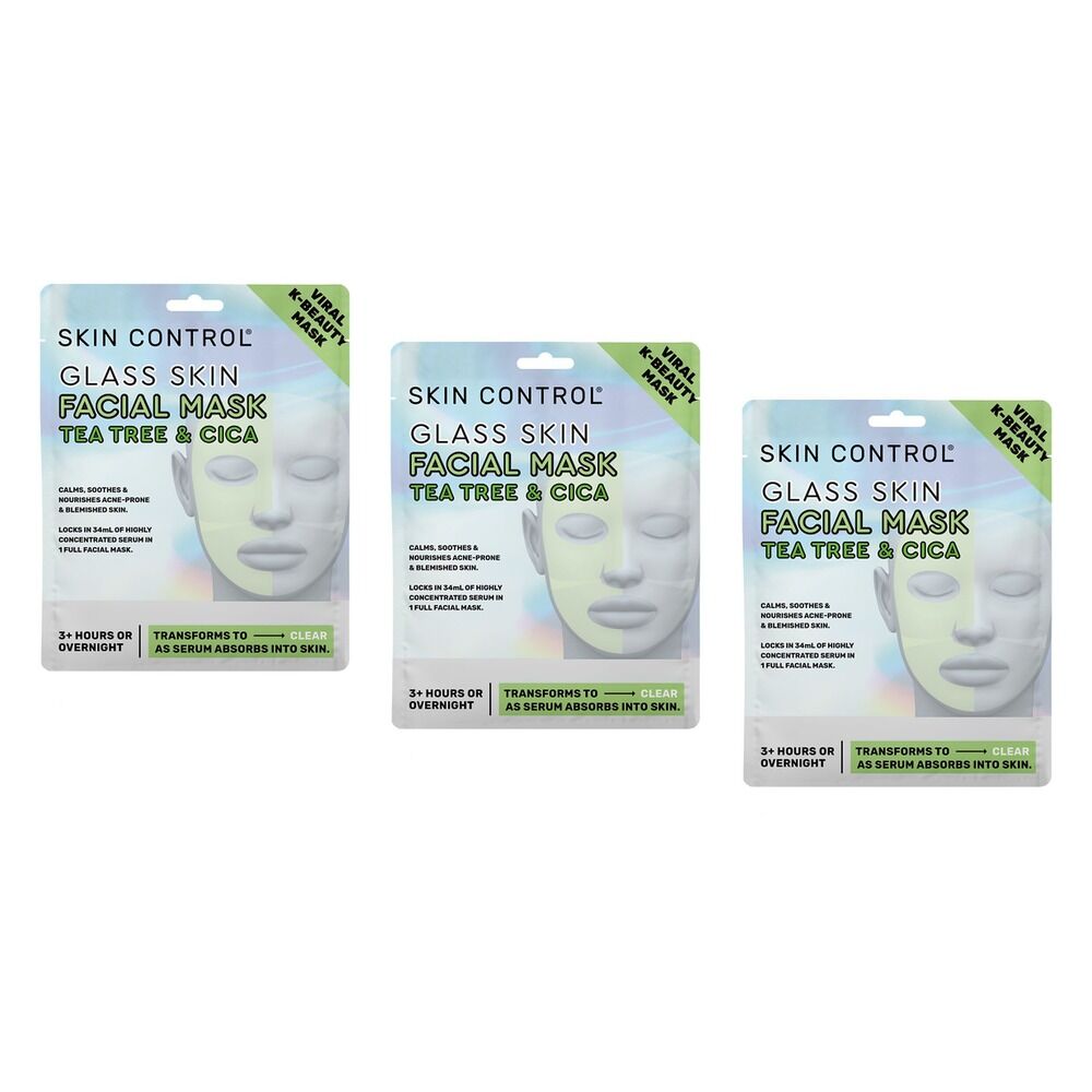 Skin Control Glass Skin Facial Mask Tea Tree & Cica x 12 Bundle of 3