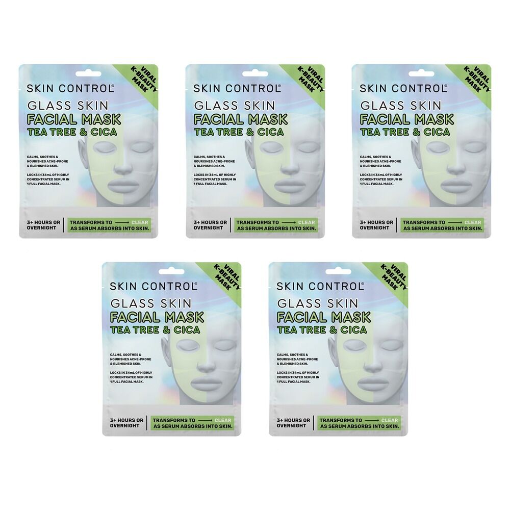Skin Control Glass Skin Facial Mask Tea Tree & Cica x 12 Bundle of 5