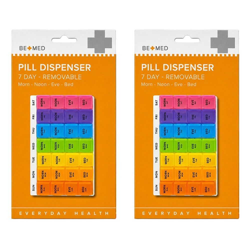 Budget Bemed 7 Day Pill Dispenser 4 Doses/Day 11.5cm x 18cm Pack of 2