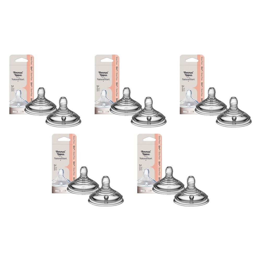 Tommee Tippee Natural Start Wide Latch Teats Slow Flow 2 Pack Bundle of 5