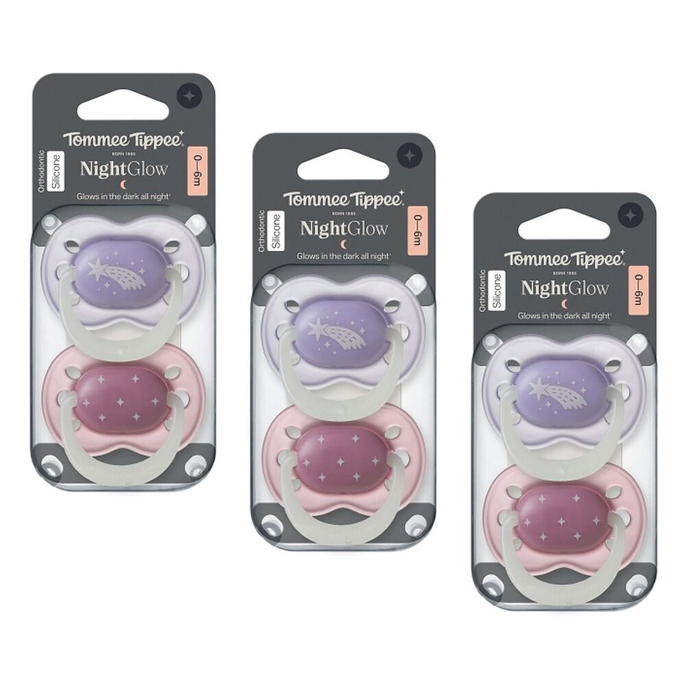 Tommee Tippee NightGlow Dummy 0-6 Months Multi 2 Pack Bundle of 3