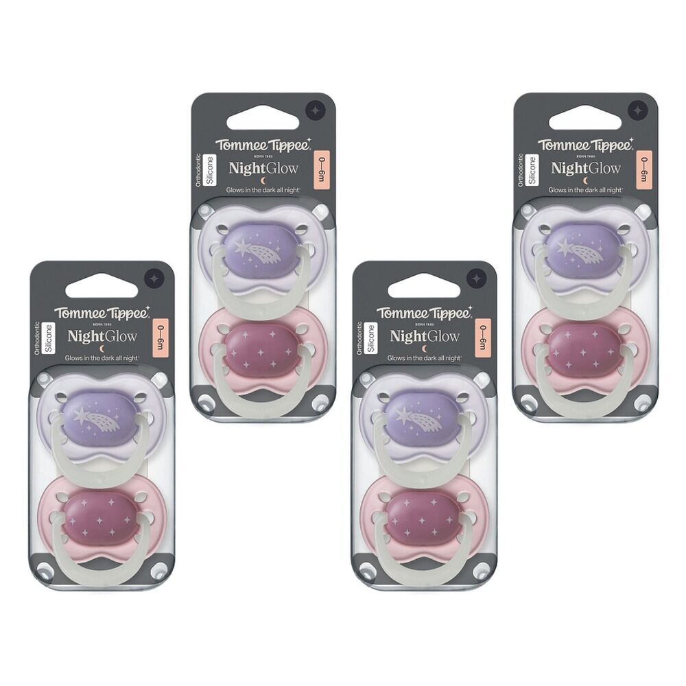 Tommee Tippee NightGlow Dummy 0-6 Months Multi 2 Pack Bundle of 4