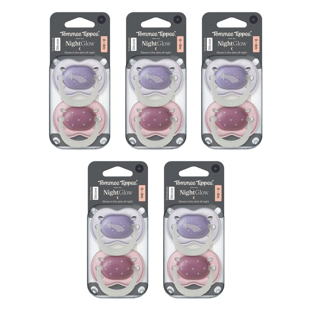 Tommee Tippee NightGlow Dummy 0-6 Months Multi 2 Pack Bundle of 5
