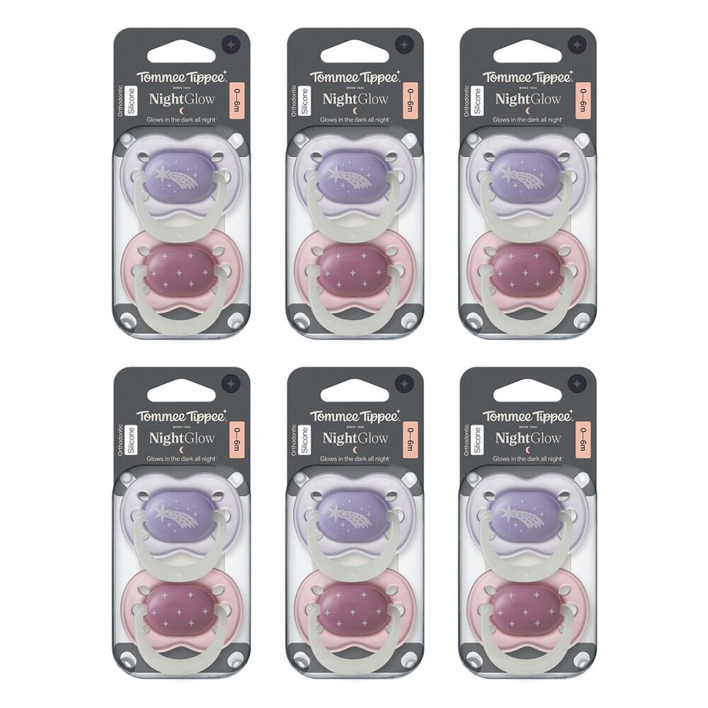Tommee Tippee NightGlow Dummy 0-6 Months Multi 2 Pack Bundle of 6