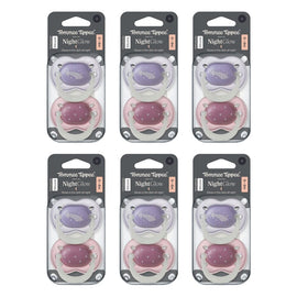 Tommee Tippee NightGlow Dummy 0-6 Months Multi 2 Pack Bundle of 6