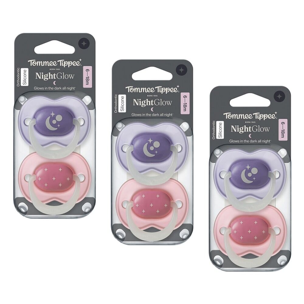 Tommee Tippee NightGlow Dummy 6-18 Months Multi 2 Pack Bundle of 3