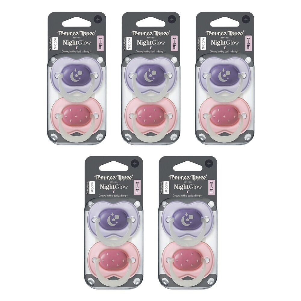 Tommee Tippee NightGlow Dummy 6-18 Months Multi 2 Pack Bundle of 5