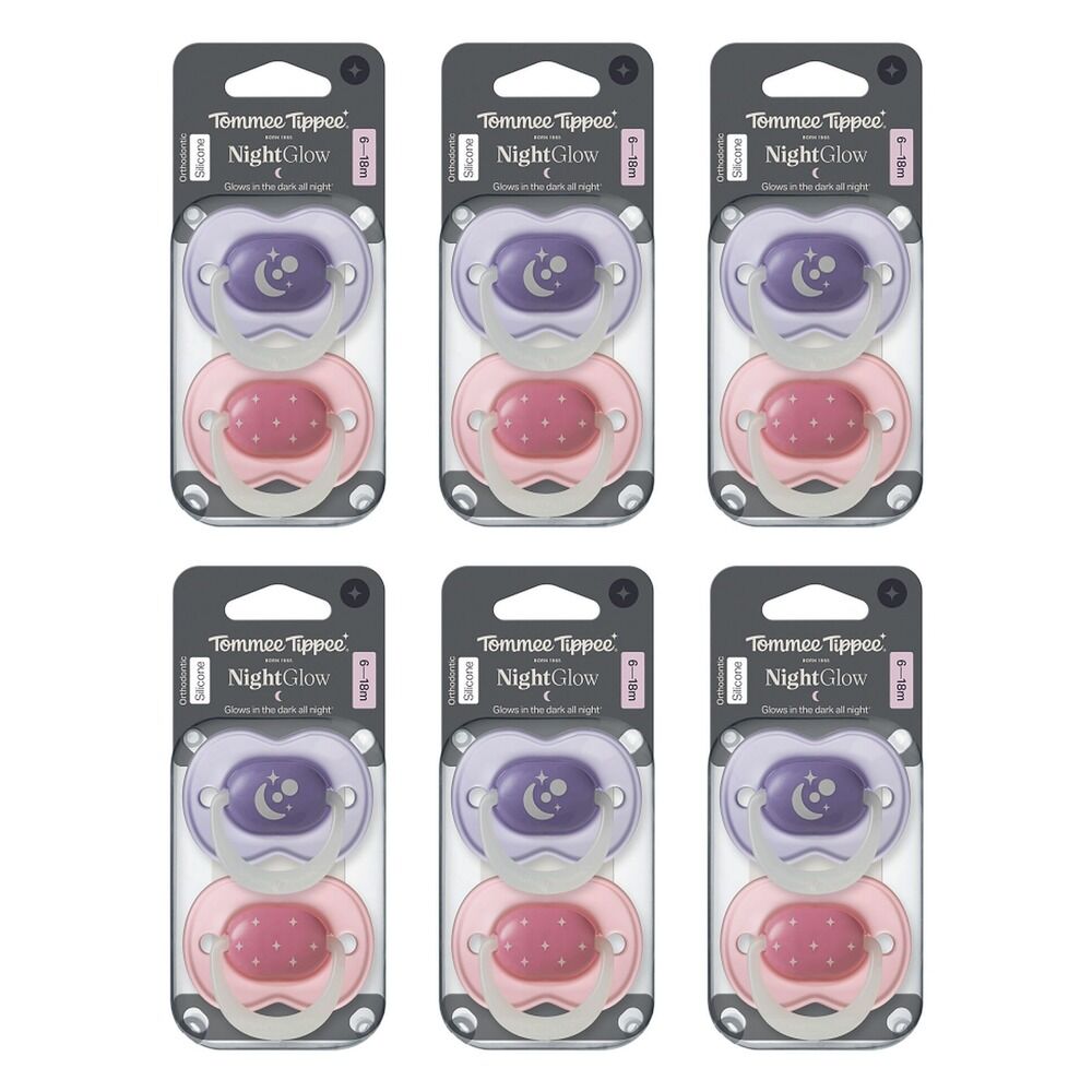 Tommee Tippee NightGlow Dummy 6-18 Months Multi 2 Pack Bundle of 6