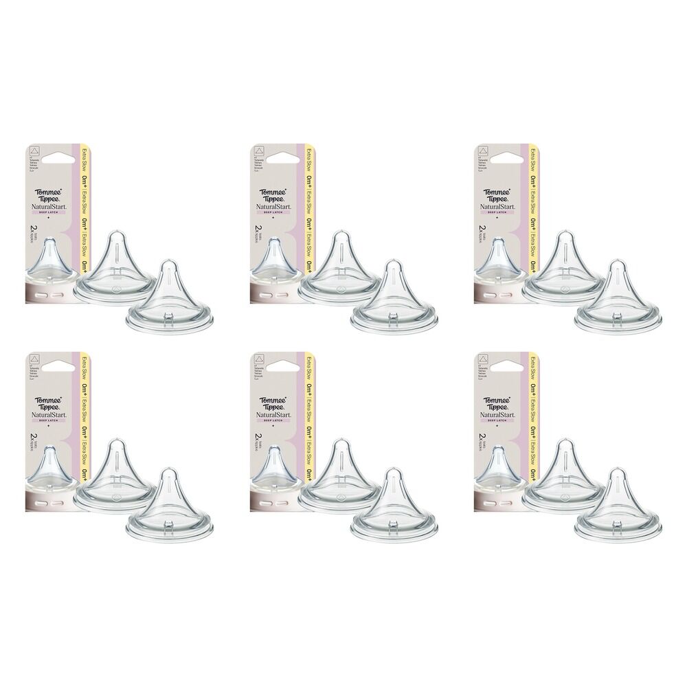 Tommee Tippee Natural Start Deep Latch Teats Extra Slow Flow 0m+ 2 Bundle of 6